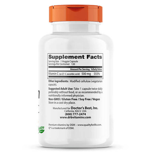 Image of ingredients on the bottle of Vitamin C with Q-C 120caps
